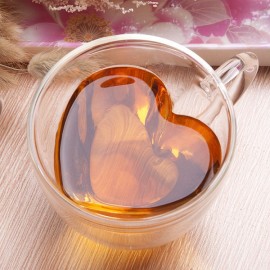 180ml 240ml Heart-shaped Double Wall Glass Cup with Handle