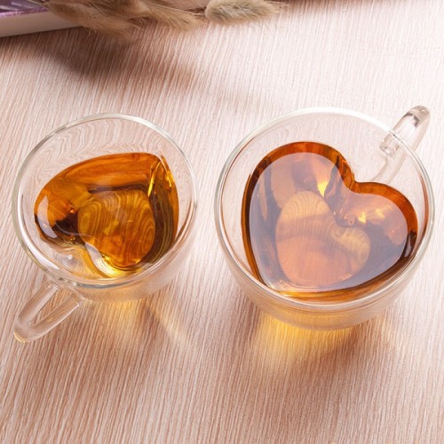 Creative Heart-shaped Double Wall Glass Cup with Handle