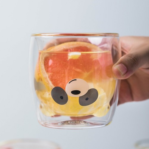250ml Creative Bear Panda Clear Double Wall Glass Cup Present Coffee Mug