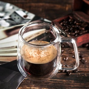 300ml High Borosilicate Double Wall Glass Cup Coffee Mug With Handle