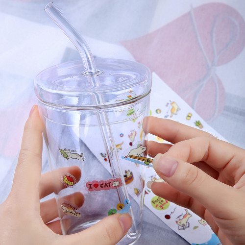 Borosilicate Glass Kids' Cup with Glass Lid& Glass Drinking Straw