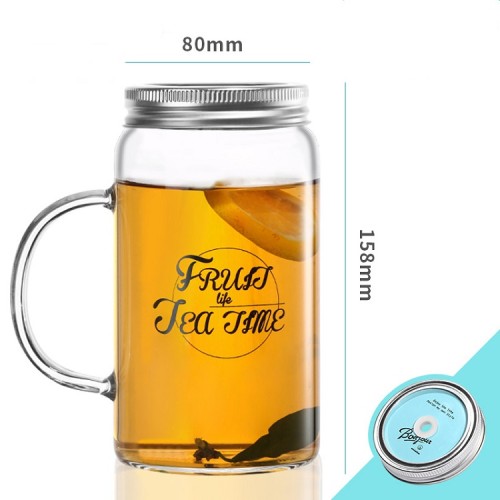 Handmade Heat Resistant Borosilicate Glass Mason Drinking Jar Glass Drinking Mug with Lid and Glass Drinking Straws