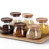 500ml 750ml 1000ml Airtight Handmade Borosilicate Glass Food Storage Jar Canister With Oak Walnut Wood Lid