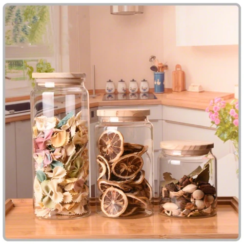 500ml 750ml 1000ml Wholesale Mouth-blown Borosilicate Glass Food Storage Jar With Oak Wooden Lid