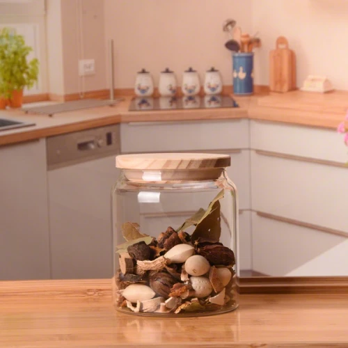 500ml 750ml 1000ml Wholesale Mouth-blown Borosilicate Glass Food Storage Jar With Oak Wooden Lid