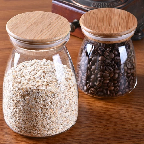 OEM / ODM Customized Hand Blown Borosilicate Glass Food Jars With Bamboo Lid 700ml 1100ml