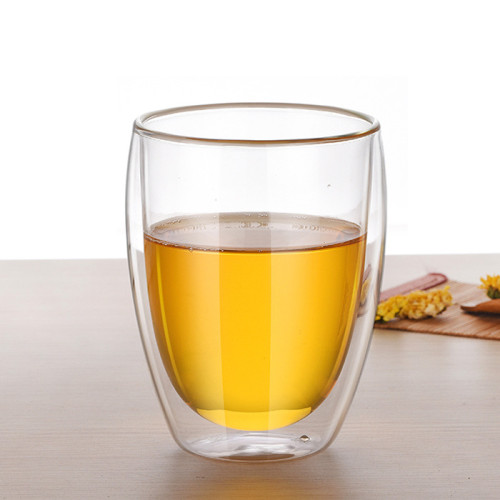 250ml 350ml 450ml Handmade Double Wall Glass Cup with Bamboo Lid