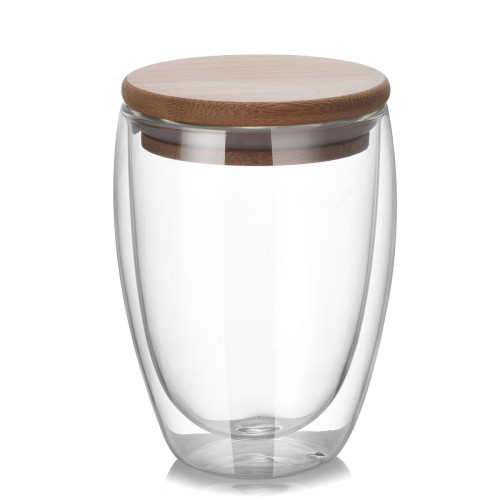 250ml 350ml 450ml Handmade Double Wall Glass Cup with Bamboo Lid