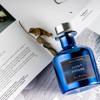 Hotsale Aroma Scented wax frosted glass jar candle and reed diffuser with ratten sticks