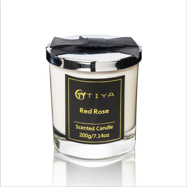 Natural scented soy wax candle in white candle glass holder with sliver ...