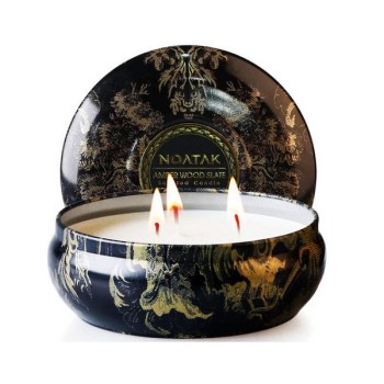 Wholesale 3 wicks luxury scented soy customized candle in colorful tin jar with folding box