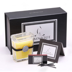 Square Scented Yellow Color Candle in Glass Jar with Luxury Gift Box