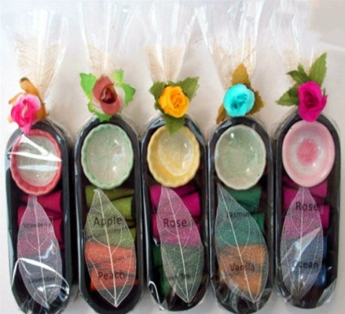 Ceramic scented incense and flower shaped candle for gift set