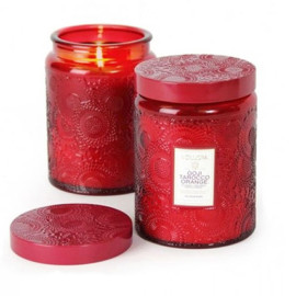 Selling color carved decorative glass candle jar with metal lid with Tealight candle wholesale
