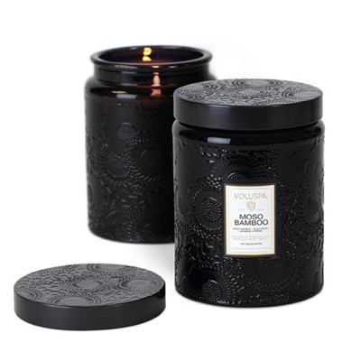 Selling color carved decorative glass candle jar with metal lid with Tealight candle wholesale