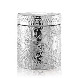 Selling carved decorative colored silver candle jar with lid with Tealight candle wholesale