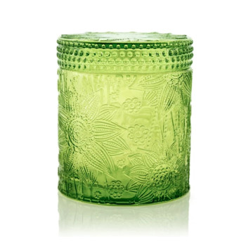 Selling carved decorative colored green candle jar with lid with Tealight candle wholesale