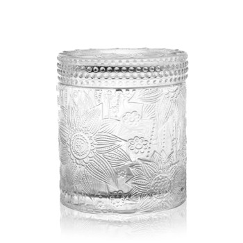 Selling carved decorative transprant candle jar with lid with Tealight candle wholesale