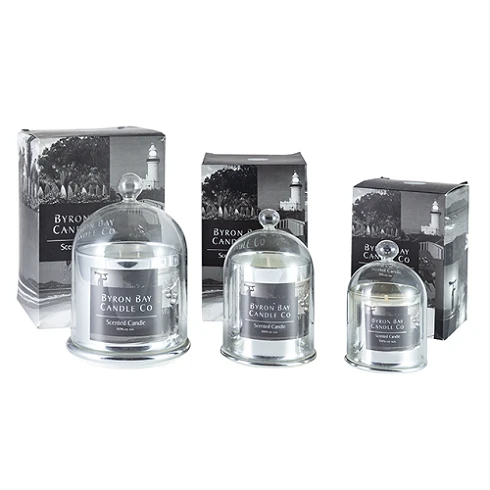 Custom luxury wedding glass bell jar with soybean wax scented candles and a glass dome