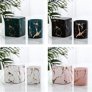 Classical Nordic popular gold grain marble ceramic candle jar