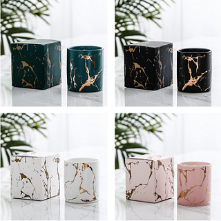 Wholesale Nordic popular home decoration luxury gold grain marble ceramic candle jar with lids