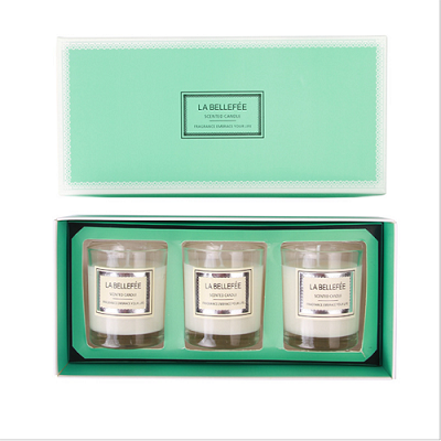Luxury soy scented candle in glass jar with gift box