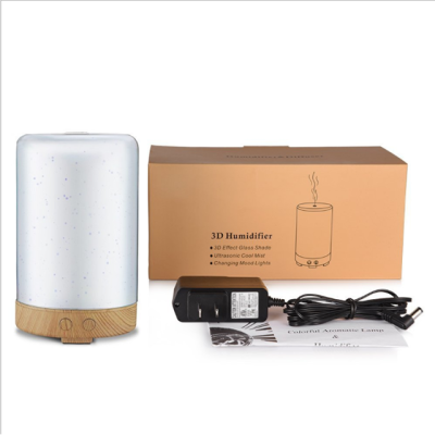 3D Glass Sky Projection Flashing Light Fireworks Colorful Ultrasonic Essential Oil Diffuser Wooden Grain Base