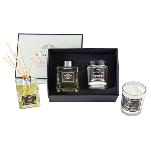 Gift set luxury scented soy customized candle + reed diffuser in glass jar