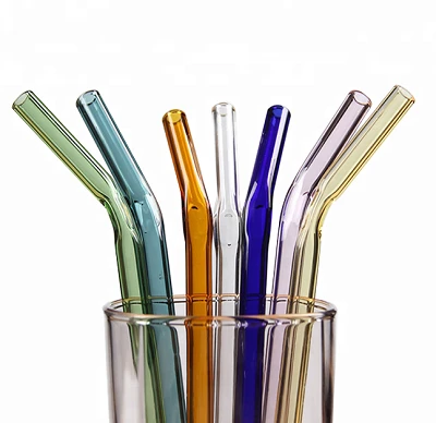 Handmade Pyrex Borosilicate Colored Bent Glass Drinking Straws
