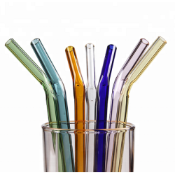 Handmade Pyrex Borosilicate Colored Bent Glass Drinking Straws