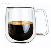 300ml High Borosilicate Double Wall Glass Cup Coffee Mug With Handle