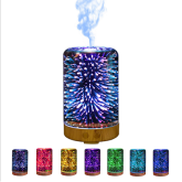 3D Glass Sky Projection Flashing Light Fireworks Colorful Ultrasonic Essential Oil Diffuser Wooden Grain Base