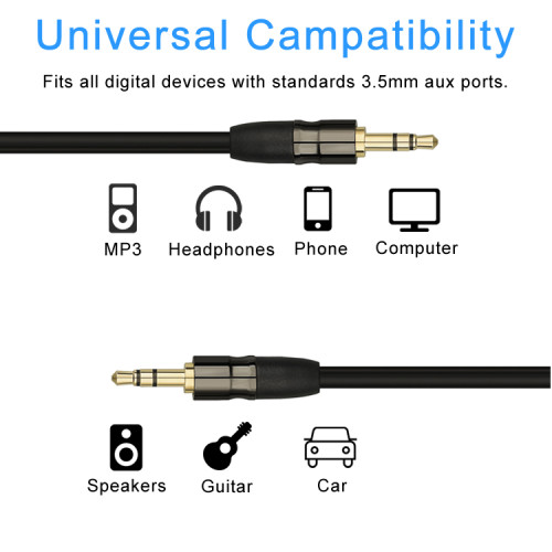 Male to Male 3.5mm Auxiliary audio Cable with Gold Plated Connectors for Apple, Android Smartphones, Tablet and MP3 Players
