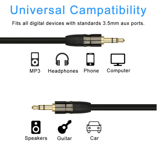 High quality 3.5mm stereo plug car audio aux cable with male to male for PC, MP3, smartphones