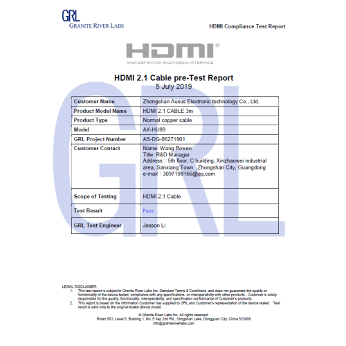 HDMI 2.1 Cable pre-Test Report