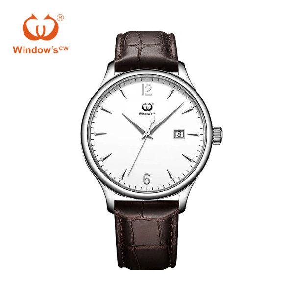 Diseño de marcación personalizada fecha clásica fabricante de fábrica de relojes de cuero para hombres