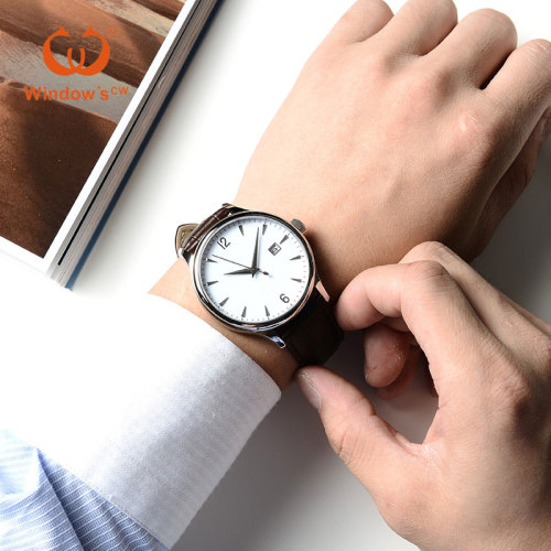 Benutzerdefinierte Zifferblatt Design klassische Datum Männer Leder Uhrenfabrik Hersteller