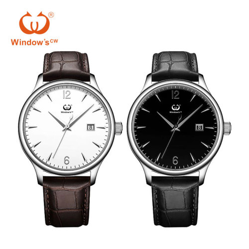 Diseño de marcación personalizada fecha clásica fabricante de fábrica de relojes de cuero para hombres