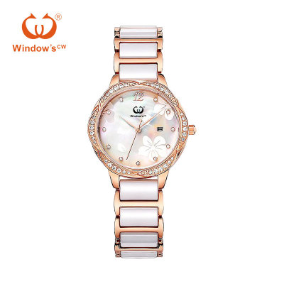 Customized Luxury Rose Golden Ceramic Quartz Watch for Women customized women watch