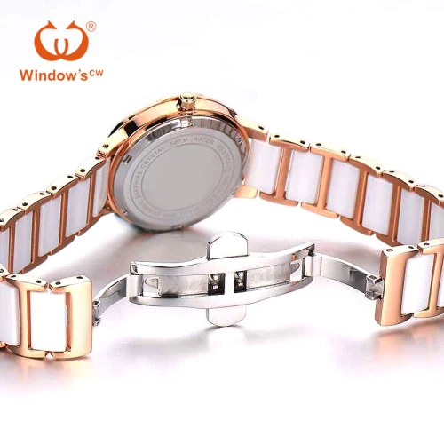 Customized Luxury Rose Golden Ceramic Quartz Watch for Women customized women watch