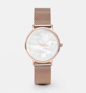 Mother of pearl dial with 2 hands movement stainless steel mesh strap quartz watch