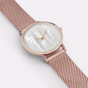 Mostrador em madrepérola com relógio de pulseira de aço inoxidável com movimento de duas mãos em aço inoxidável