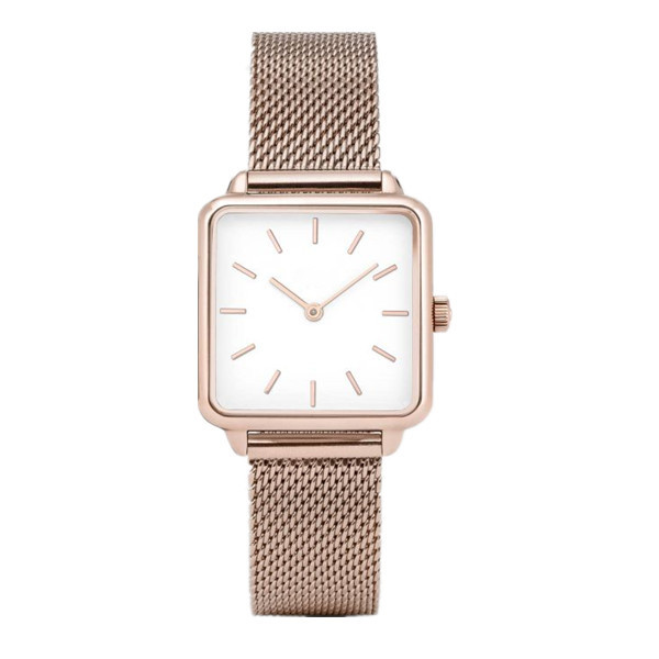 Rose gold color stainless steel square shape  mesh band women watch