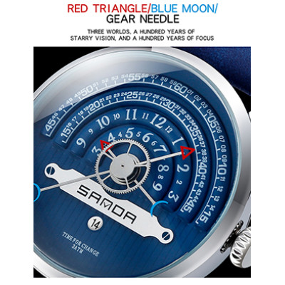 Fashion 3 ATM Waterproof Alloy Case Gueniue Leather Strap Big Turntable Dial Design Quartz Watch