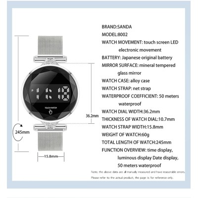 New Fashion Luxury Waterproof Mesh Band LED Japanese Battery Digital Wrist Watches For Women