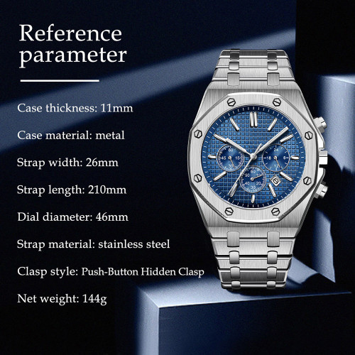 Custom Fashion Water Resistant Stainless Steel Mutli-function Quartz Movement Wrist Watches For Men