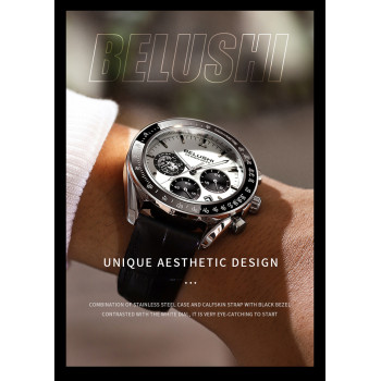 Business Luxury Round Top Brand Luxury Chronograph Calender Genuine leather Waterproof Luminous Men Wrist Quartz Watches