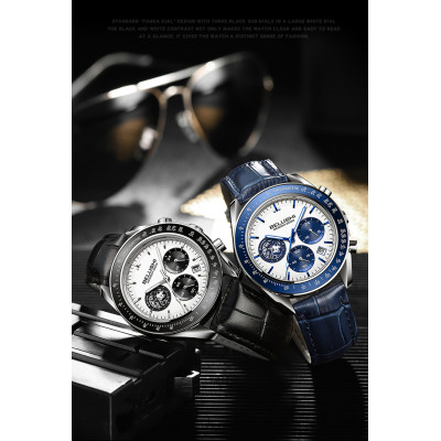 Business Luxury Round Top Brand Luxury Chronograph Calender Genuine leather Waterproof Luminous Men Wrist Quartz Watches