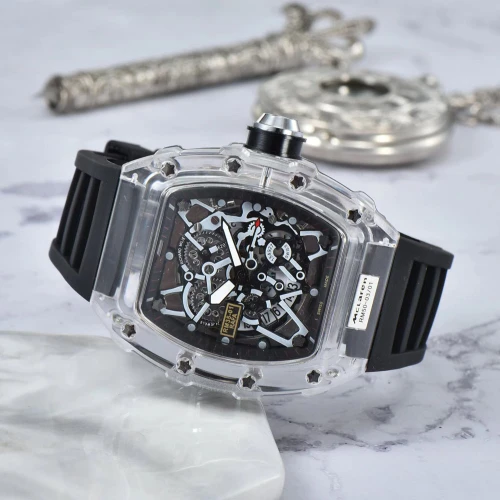 OEM Sports Luminous Silicone Iced Out Stainless Steel Back Plastic Case Wrist Quartz Watch For Men