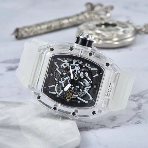 OEM Sports Luminous Silicone Iced Out Stainless Steel Back Plastic Case Wrist Quartz Watch For Men